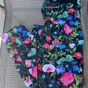 ethika adult Black Floral Leggings with Neon Pink & Blue Accents